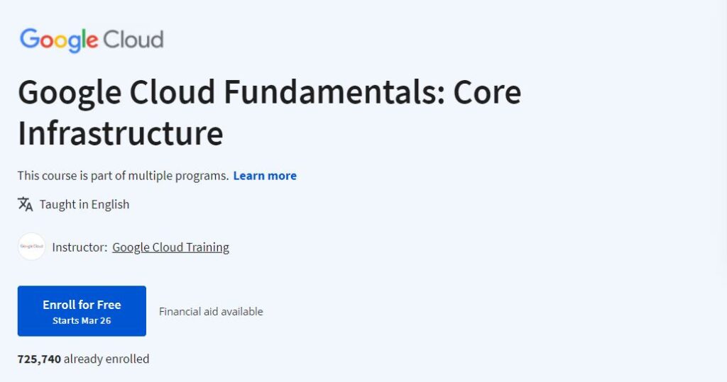 Google Cloud Fundamentals: Core Infrastructure 