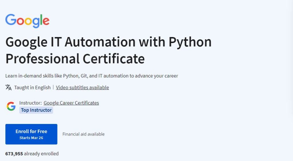Google IT Automation with Python Professional Certificate 