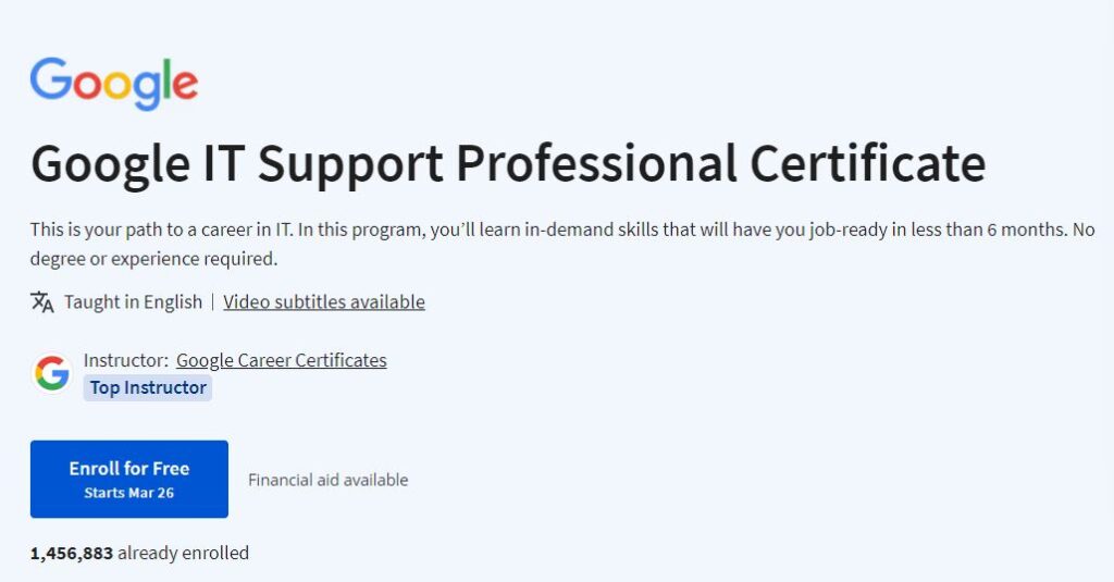Google IT Support Professional Certificate 