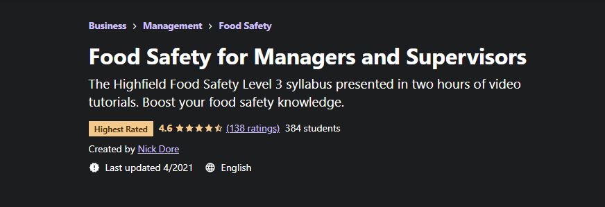 Food Safety for Managers and Supervisors
