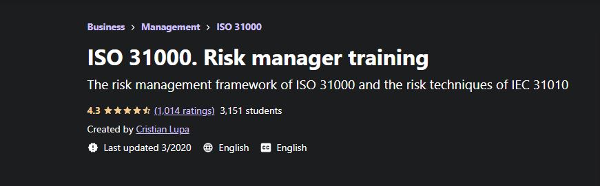 ISO 31000. Risk manager training