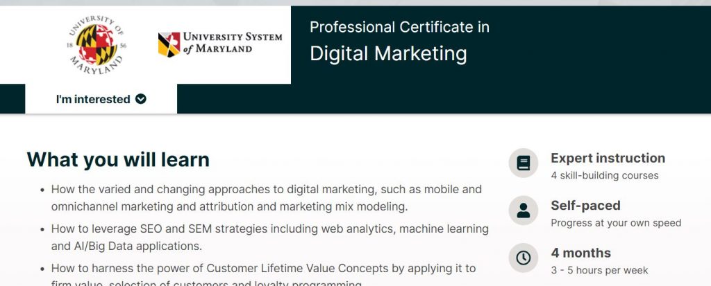 Professional certificate in digital marketing