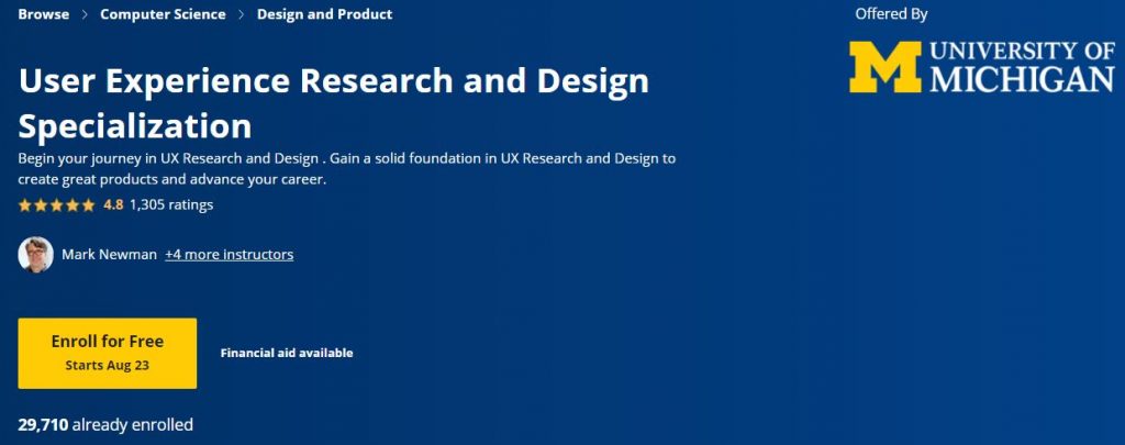 User experience research and design specialization