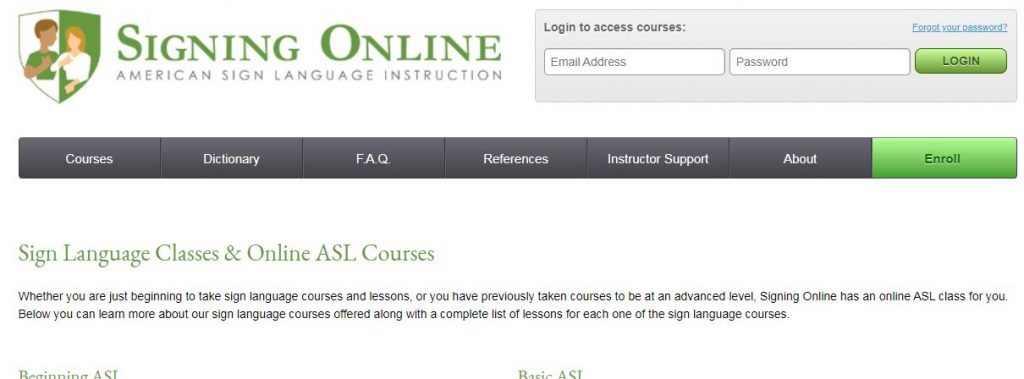 Signing Online American sign Language Instruction
