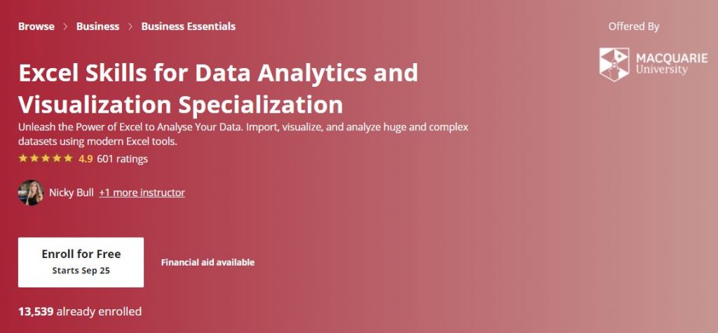 Excel Skills for Data analytics