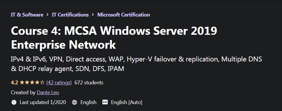 MCSA Windows server 2019 enterprise