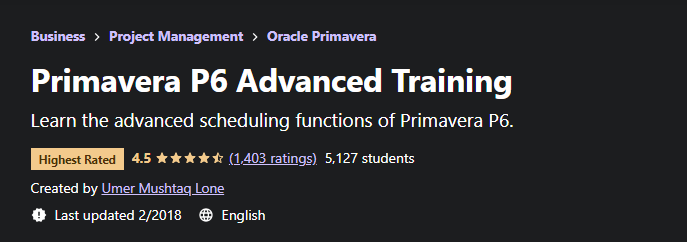 Primavera P6 advanced training