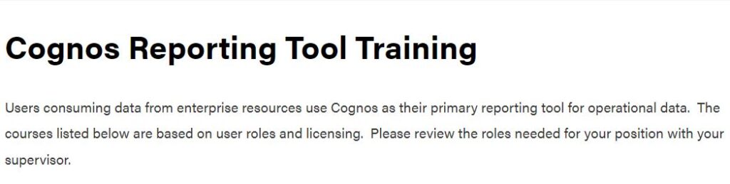 Cognos Reporting Tool Training