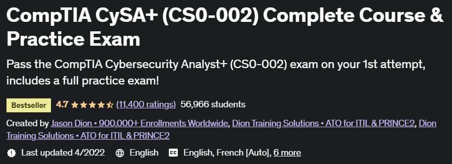 CompTIA CySA+ (CS0-002) Complete Course & Practice Exam