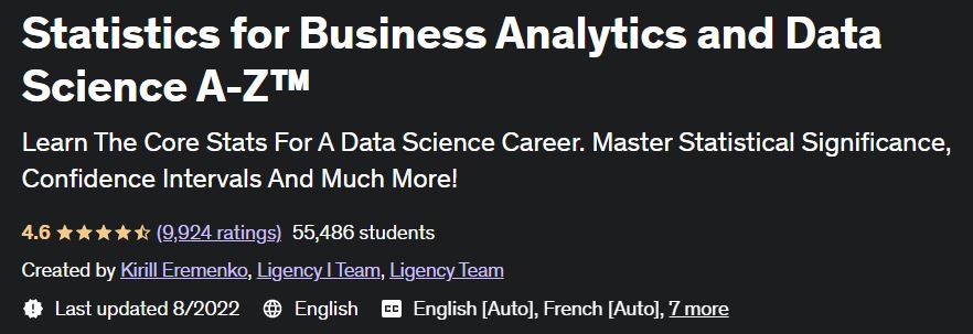 Statistics for Business Analytics and Data Science A-Z™