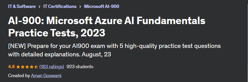 Microsoft Azure AI Fundamentals Practice Tests, 2023