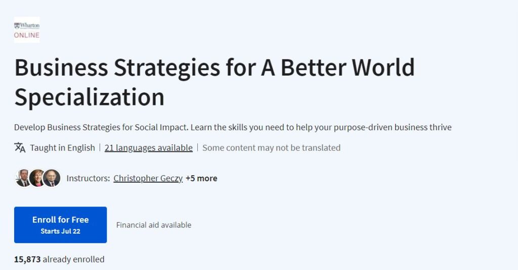 Business Strategies for A Better World Specialization